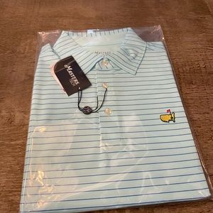 New Masters golf shirt.  Turquoise color with blue lines.  2022 Masters